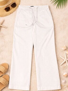 Sanctuary Linen Blend White Wide Leg Pants High Rise Drawstring 26 Beach